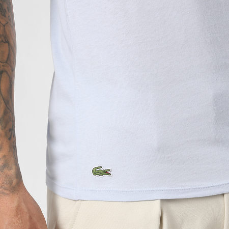 Lacoste - Lot De 3 Tee Shirts Slim Fit Logo Brodé Crocodile Blanc Bleu Clair Bleu Roi