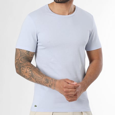 Lacoste - Lot De 3 Tee Shirts Slim Fit Logo Brodé Crocodile Blanc Bleu Clair Bleu Roi