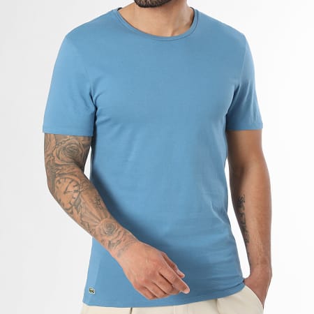 Lacoste - Lot De 3 Tee Shirts Slim Fit Logo Brodé Crocodile Blanc Bleu Clair Bleu Roi