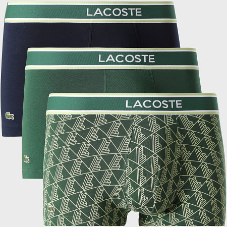 Lacoste - Lot De 3 Boxers Logo Brodé Crocodile Bleu Marine Vert Foncé Vert Clair