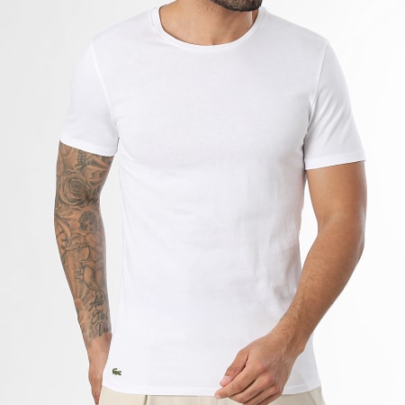 Lacoste - Lot De 3 Tee Shirts Slim Fit Logo Brodé Crocodile Blanc Noir Rose