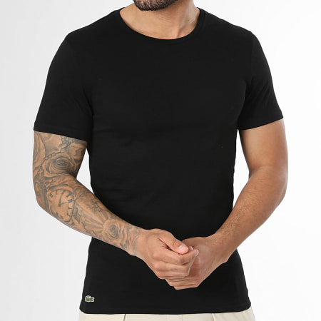 Lacoste - Lot De 3 Tee Shirts Slim Fit Logo Brodé Crocodile Blanc Noir Rose