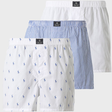 Polo Ralph Lauren - Lot De 3 Caleçons A Rayures Blanc Bleu