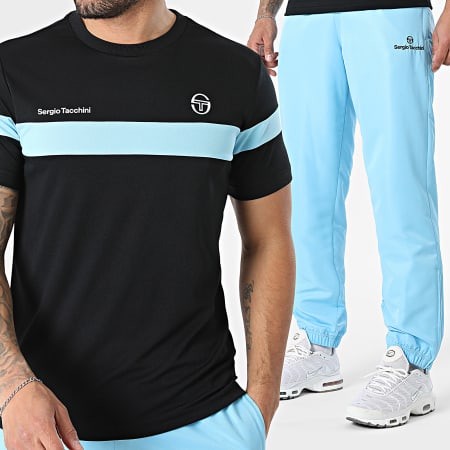 Sergio Tacchini - Ensemble De Survêtement Leone Carson 41237 40850 Noir Bleu Clair