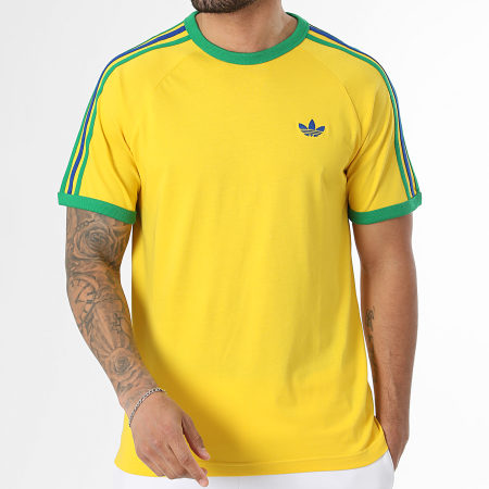 Adidas Originals - Tee Shirt A Bandes 3 Stripes KC8643 Jaune Vert Bleu Roi