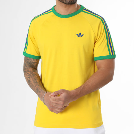 Adidas Originals - Tee Shirt A Bandes 3 Stripes KC8643 Jaune Vert Bleu Roi
