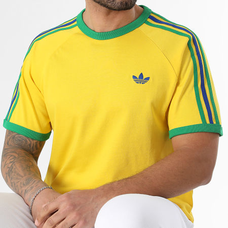 Adidas Originals - Tee Shirt A Bandes 3 Stripes KC8643 Jaune Vert Bleu Roi