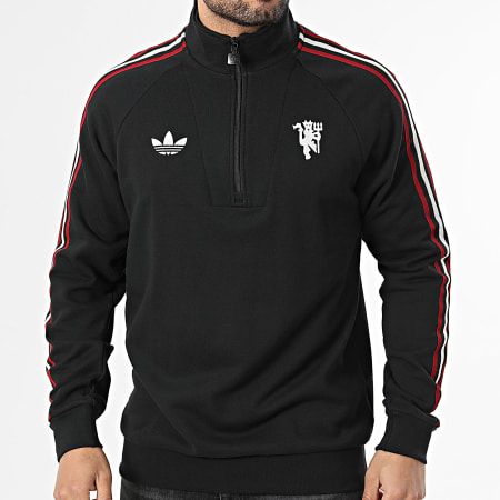Adidas Originals - Sweat Col Zippé A Bandes Manchester United Originals JZ2231 Noir