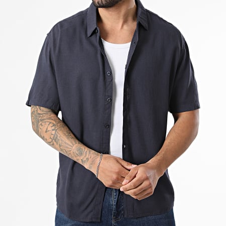 KZR - Chemise Manches Courtes En Lin 210 Bleu Marine