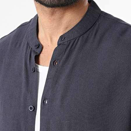 KZR - Chemise Manches Courtes Col Officier En Lin 211 Bleu Marine