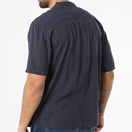 KZR - Chemise Manches Courtes Col Officier En Lin 211 Bleu Marine