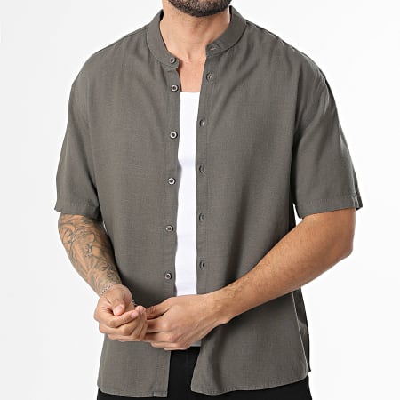 KZR - Chemise Manches Courtes Col Officier En Lin 211 Taupe Foncé