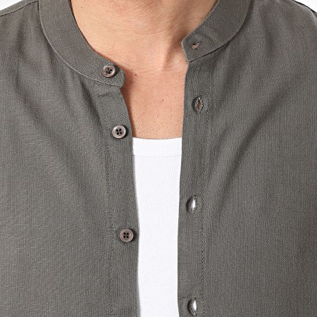 KZR - Chemise Manches Courtes Col Officier En Lin 211 Taupe Foncé
