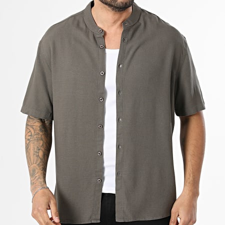 KZR - Chemise Manches Courtes Col Officier En Lin 211 Taupe Foncé