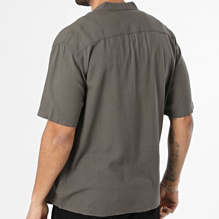 KZR - Chemise Manches Courtes Col Officier En Lin 211 Taupe Foncé
