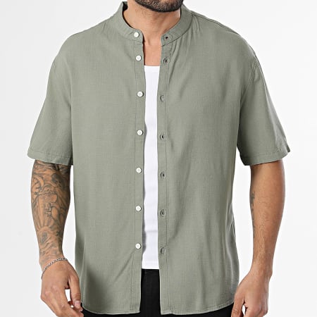 KZR - Chemise Manches Courtes Col Officier En Lin 211 Vert Kaki