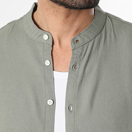 KZR - Chemise Manches Courtes Col Officier En Lin 211 Vert Kaki