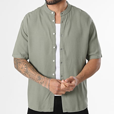 KZR - Chemise Manches Courtes Col Officier En Lin 211 Vert Kaki