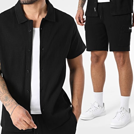 Deeluxe - Conjunto Camisa Manga Corta Y Pantalón Corto de chándal Texturizado 06T4302M T757M Negro