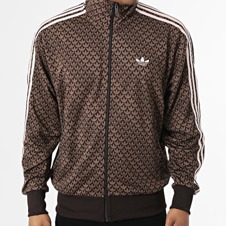 Adidas Originals - Veste Zippée A Bandes Firebird Loose Monogram KE1677 Marron Rose