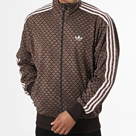 Adidas Originals - Veste Zippée A Bandes Firebird Loose Monogram KE1677 Marron Rose