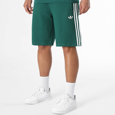 Adidas Originals - Ensemble Tee Shirt Et Short Jogging A Bandes 3 Stripes KE3534 KE3563 Vert Blanc