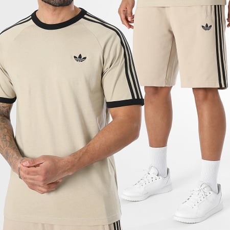 Adidas Originals - Ensemble Tee Shirt Et Short Jogging 3 Stripes KE7964 KE6681 Beige Noir