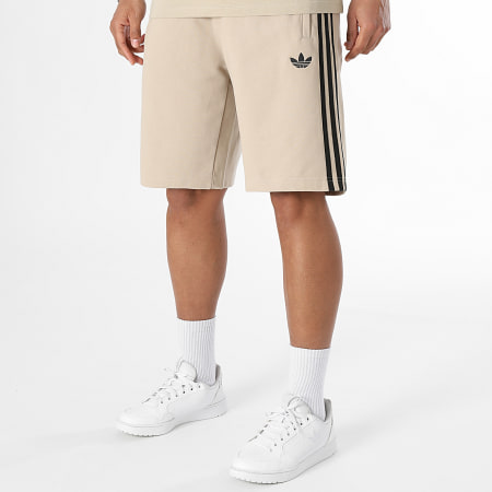 Adidas Originals - Ensemble Tee Shirt Et Short Jogging 3 Stripes KE7964 KE6681 Beige Noir