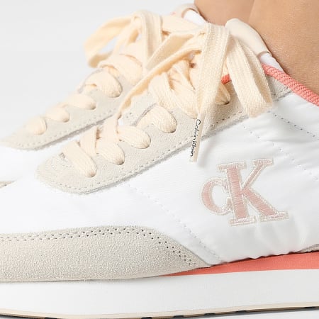 Calvin Klein - Zapatillas Mujer Retro Runner Essential Mix Mat 1990 Brillante Blanco Castaño Rosa Claro