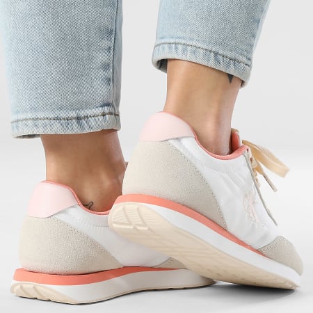 Calvin Klein - Zapatillas Mujer Retro Runner Essential Mix Mat 1990 Brillante Blanco Castaño Rosa Claro
