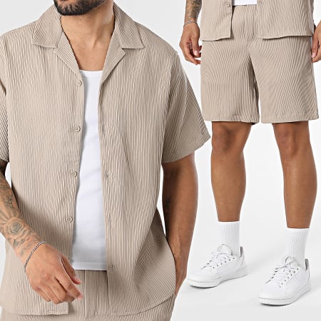Jack And Jones - Ensemble Chemise Manches Courtes Et Short Jogging Harrison Resort Beige