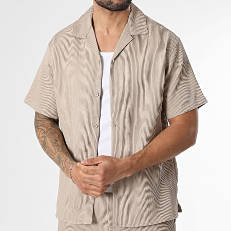 Jack And Jones - Ensemble Chemise Manches Courtes Et Short Jogging Harrison Resort Beige