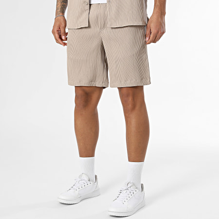 Jack And Jones - Ensemble Chemise Manches Courtes Et Short Jogging Harrison Resort Beige