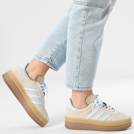 Adidas Originals - Zapatillas mujer Gazelle Bold IH6791 Stone Khaki Crystal Sky Gold Metallic