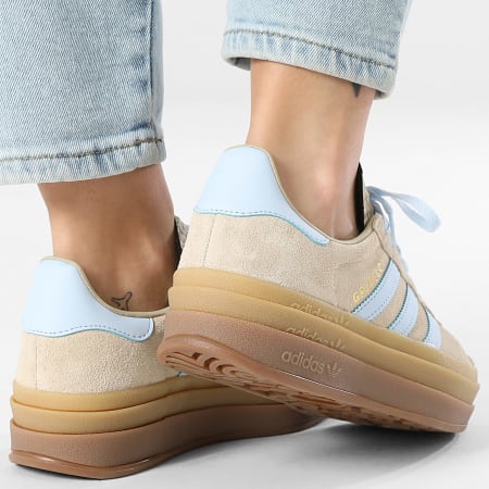 Adidas Originals - Zapatillas mujer Gazelle Bold IH6791 Stone Khaki Crystal Sky Gold Metallic