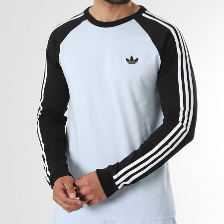 Adidas Originals - Tee Shirt Manches Longues A Bandes 3 Stripes KE2424 Bleu Clair Noir