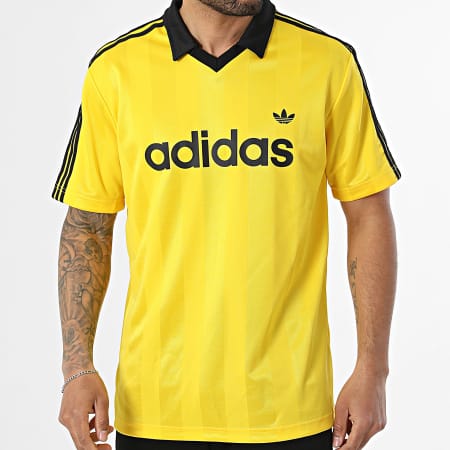 Adidas Originals - Tee Shirt Col V A Bandes Jersey KE3581 Jaune Noir