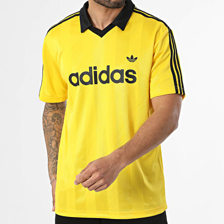 Adidas Originals - Tee Shirt Col V A Bandes Jersey KE3581 Jaune Noir