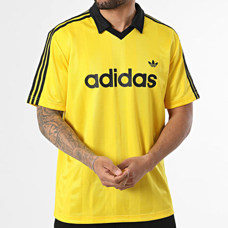 Adidas Originals - Tee Shirt Col V A Bandes Jersey KE3581 Jaune Noir