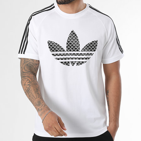 Adidas Originals - Tee Shirt A Bandes Monogram 3 Stripes KD1360 Blanc Noir
