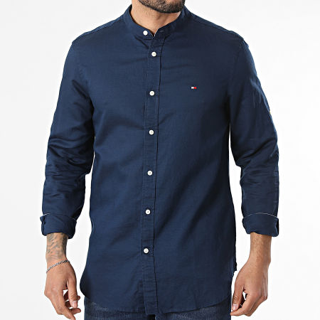 Tommy Hilfiger - Slim Fit Stand Collar Long Sleeve Shirt Blend 2452 Navy  Blue - Ryses