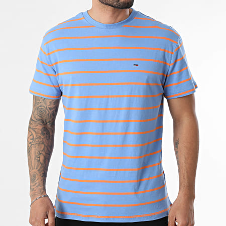 Tommy Jeans - Tee Shirt A Rayures Regular Fit Stripes 2544 Bleu Orange