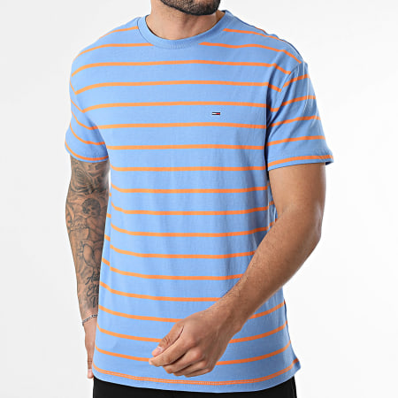 Tommy Jeans - Tee Shirt A Rayures Regular Fit Stripes 2544 Bleu Orange