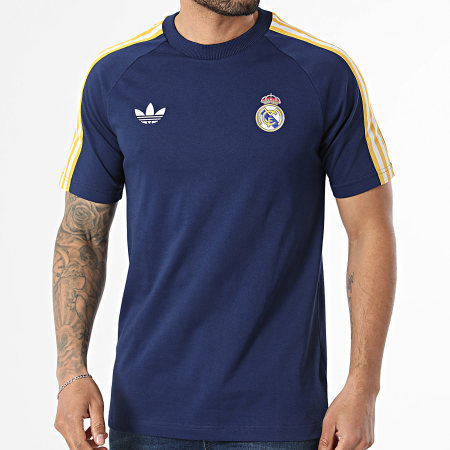 Adidas Originals - Tee Shirt A Bandes Real Madrid KE3848 Bleu Marine Jaune