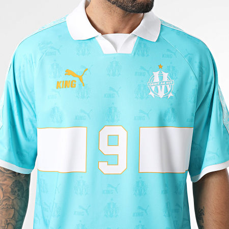 Puma - Maillot De Foot A Bandes OM King Retro Jersey 785777 Turquoise Blanc