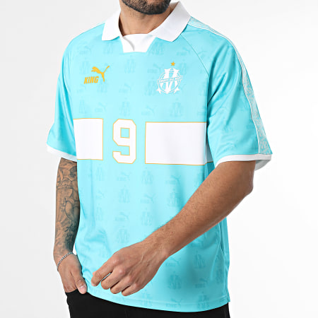 Puma - Maillot De Foot A Bandes OM King Retro Jersey 785777 Turquoise Blanc