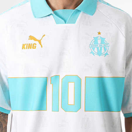 Puma - Maillot De Foot A Bandes OM King Retro Jersey 785577 Blanc Turquoise