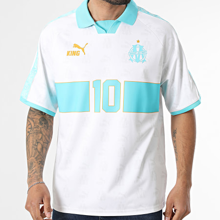 Puma - Maillot De Foot A Bandes OM King Retro Jersey 785577 Blanc Turquoise