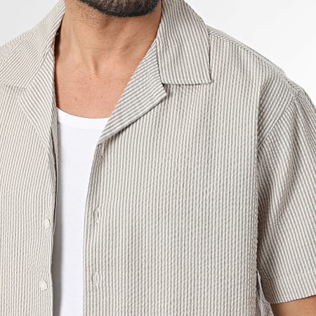 JJ Rebel - Chemise Manches Courtes A Rayures Haven Resort Beige Taupe