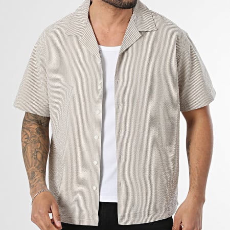 JJ Rebel - Chemise Manches Courtes A Rayures Haven Resort Beige Taupe